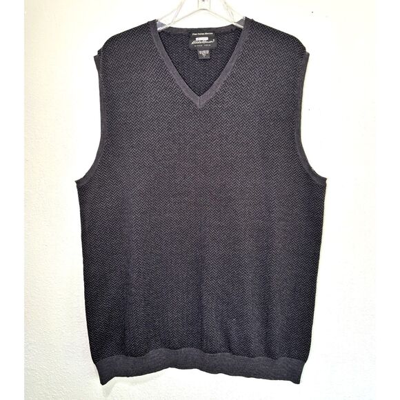 Eddie Bauer Mens Wool Sweater Vest Large Herringbone Knit Preppy Old Money Work - Picture 1 of 8